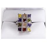 Sterling Silver Multi Stone Basket Weave Ring