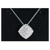 Large Diamond Sterling Silver Pendant and Necklace