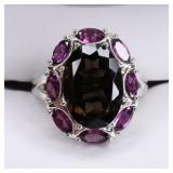 Smokey Topaz and Amethyst Dinner Ring