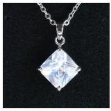Flawless White Sapphire Square Cut Necklace
