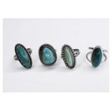 Lot Of Four Sterling Silver Turquoise Rings