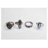Lot Of Four Sterling Silver Turquoise Rings