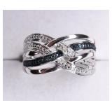 Genuine Blue and White Diamond Sterling Ring