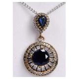 Round Cut Sterling Sapphire Evening Necklace