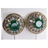 Round Cut Sterling Emerald Dinner Earrings