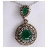 Round Cut Emerald Sterling Silver Necklace