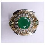 Round Cut Sterling Emerald Dinner Ring
