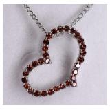 Genuine Garnet Heart Sterling Silver Necklace