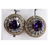 Round Cut Amethyst Sterling Earrings