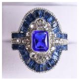 Large Blue and White Sapphite Dinner Ring