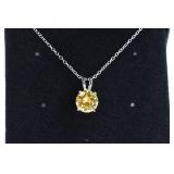 Round Cut Yellow Sapphire Sterling Silver Necklace