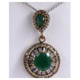 Matching Round Cut Emerald Sterling Necklace