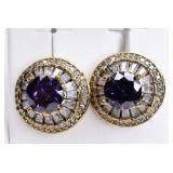 Round Cut Sterling Amethyst Earrings