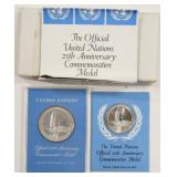 Pair Of Sterling Silver UN 25th Anniversary Medals