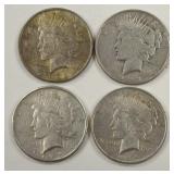 Lot Of 4 Mixed Date Peace Silver Dollars
