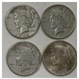 Lot Of 4 Mixed Date Peace Silver Dollars