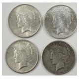 Lot Of 4 Mixed Date Peace Silver Dollars
