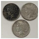 Lot Of 3 Mixed Date Peace Silver Dollars