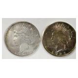 2- Peace Silver Dollars