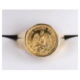 Ladies 14K Yellow Gold Mexican 2 Peso Ring
