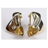 Ladies 14K Yellow Gold Diamond & Citrine Earrings