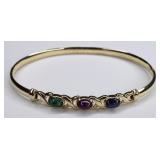 Ladies 14K Yellow Gold Gemstone Bangle Bracelet