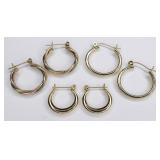 (3) Pairs Of Ladies 14K Yellow Gold Hoop Earrings