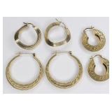 (3) Pairs Of Ladies 14K Yellow Gold Hoop Earrings