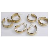 (3) Pairs Of Ladies 14K Yellow Gold Hoop Earrings