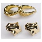 (2) Pairs Ladies 14K Yellow Gold Hollow Earrings