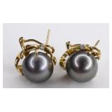 Ladies 18K Yellow Gold Tahitian Pearl Earrings