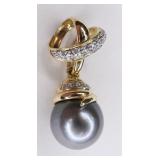 14K Yellow Gold Tahitian Pearl & Diamond Slide