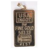 14K Yellow Gold Ingot Charm