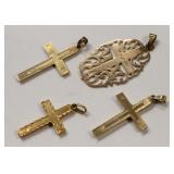 (4) 14K Yellow Gold Cross Pendants