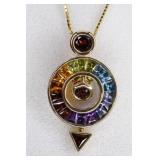 14K Yellow Gold Gemstone Pendant With Chain