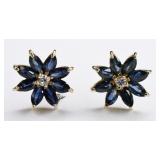 14K Yellow Gold Sapphire & Diamond Earrings