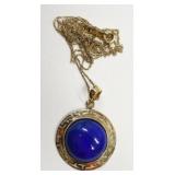 14K Yellow Gold Lapis Pendant & Chain
