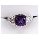Ladies 14K Two-Tone Gold Amethyst & Diamond Ring
