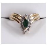 Ladies 14K Yellow Gold Emerald & Diamond Ring