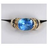 Ladies 14K Yellow Gold Blue Topaz & Sapphire Ring