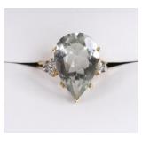 Ladies 14K Yellow Gold Aquamarine & Diamond Ring