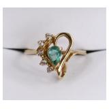 Ladies 14K Yellow Gold Emerald & Diamond Ring