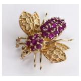 Ladies 14K Yellow Gold Ruby Bumble Bee Pin