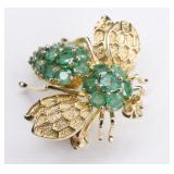 Ladies 14K Yellow Gold Emerald Bumble Bee Pin