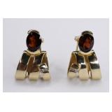 Ladies 14K Yellow Gold Diamond & Garnet Earrings