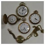 Five Vintage Pocket Watches For Parts Or Repair