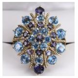 Ladies 10K Yellow Gold Blue Topaz & Tanzanite Ring
