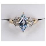 Ladies 14K Yellow Gold Blue Topaz & Diamond Ring