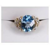 Ladies 14K Yellow Gold Blue Topaz & Diamond Ring