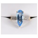 Ladies 14K Yellow Gold Blue Topaz & Diamond Ring